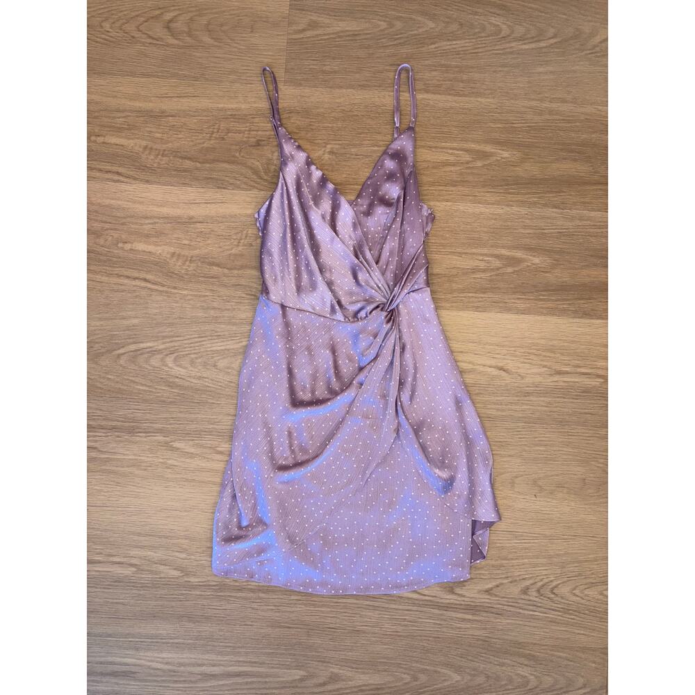 Lulu's Womens Missy Lavender Purple Polka Dot Satin Knotted Front Mini D… - Picture 3 of 7